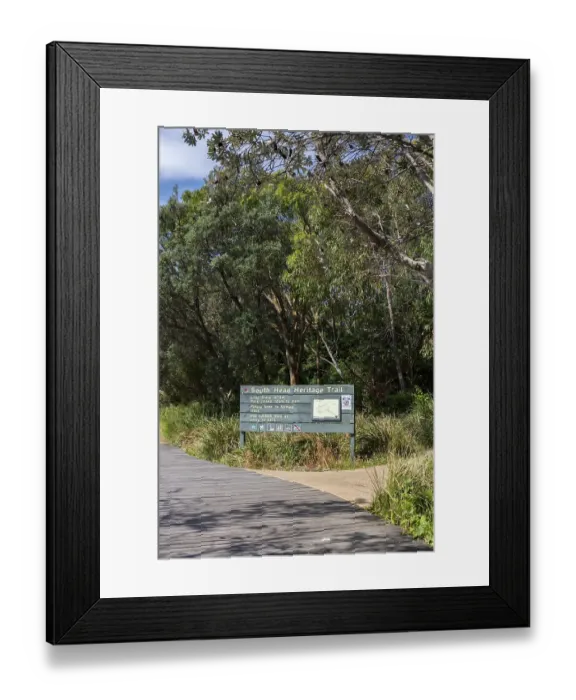 Framed Print : South Head Heritage Trail Board with hiking trail