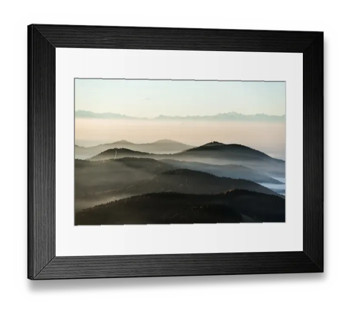 Framed Print : View from the Belchen south on the Wiesental valley and the Swiss Alps