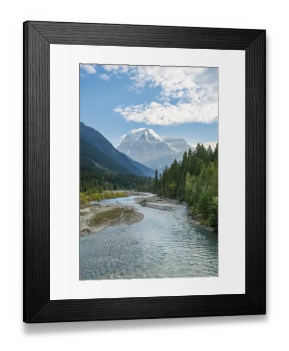 Framed Print : Robson River, back summit of Mount Robson