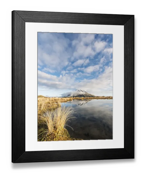 Framed Print : Reflection in Pouakai Tarn, stratovolcano Mount Taranaki or Mount Egmont Framed Print : Reflection in Pouakai Tarn, stratovolcano Mount Taranaki or Mount Egmont