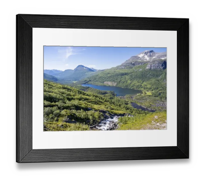 Framed Print : Waterfall flows into the Innerdalen high valley Framed Print : Waterfall flows into the Innerdalen high valley