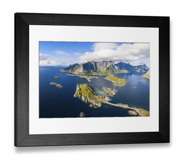 Framed Print : View of islands, fjord and mountains