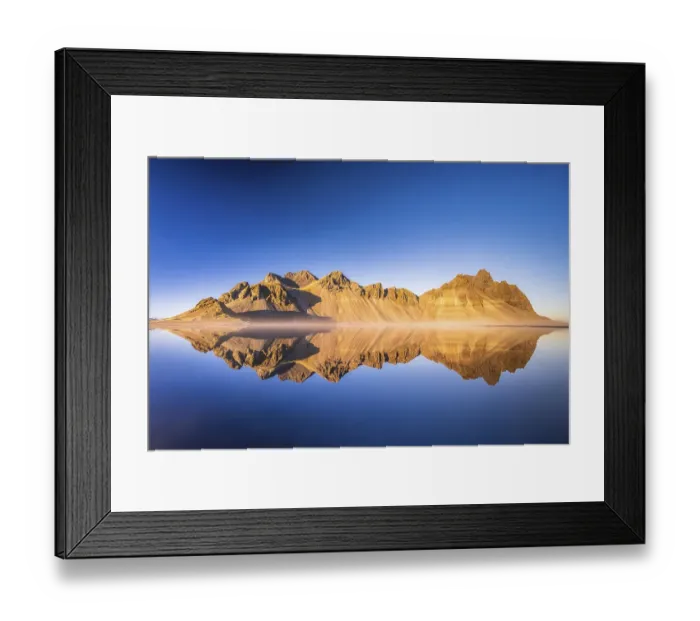 Framed Print : Mountain massif reflected in water