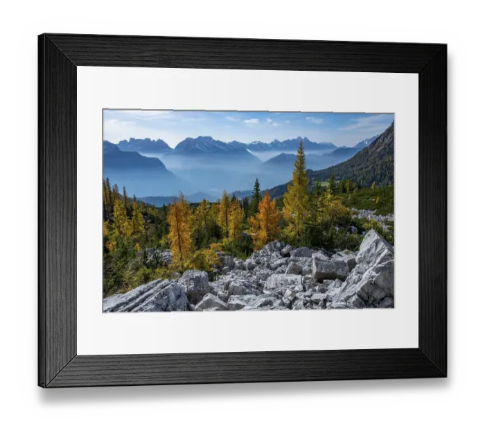 Framed Print : Autumn landscape with mountain peaks of the Dolomites
