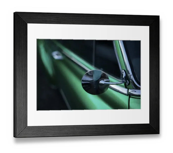 Framed Print : Classic car, vintage car, rear view mirror