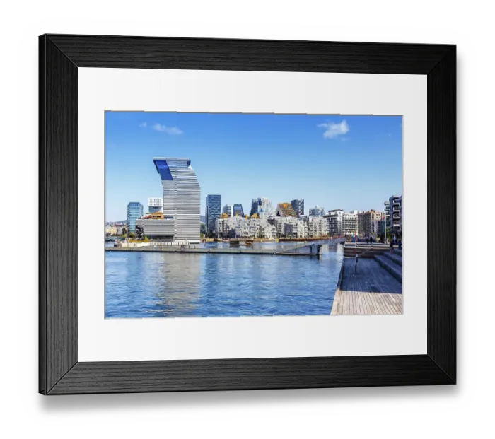 Framed Print : Oslo skyline modern city architecture building in new Bjorvika district with Munch Museum in Oslo