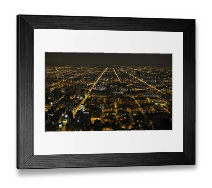 Framed Print : Night shot, street grid located in the west of Chicago