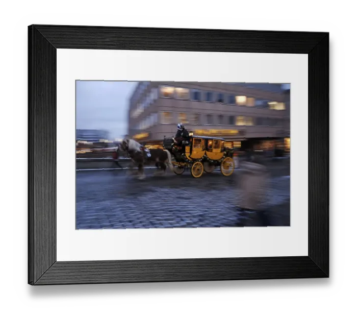 Framed Print : Old stagecoach with horses galloping