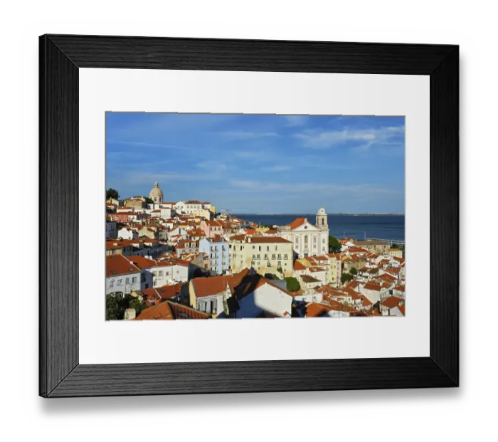 Framed Print : View of Lisbon famous postcard iconic view from Miradouro de Santa Luzia tourist viewpoint over Alfama old city