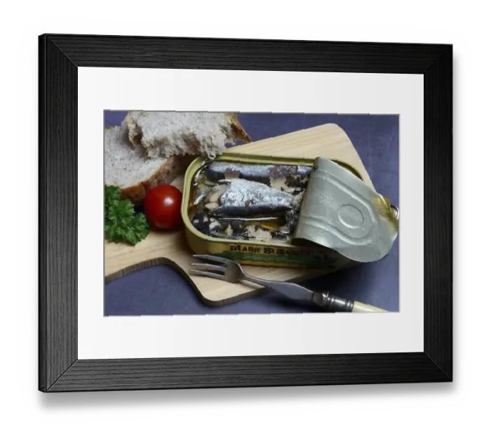 Framed Print : Sardines in opened tin with fork Framed Print : Sardines in opened tin with fork