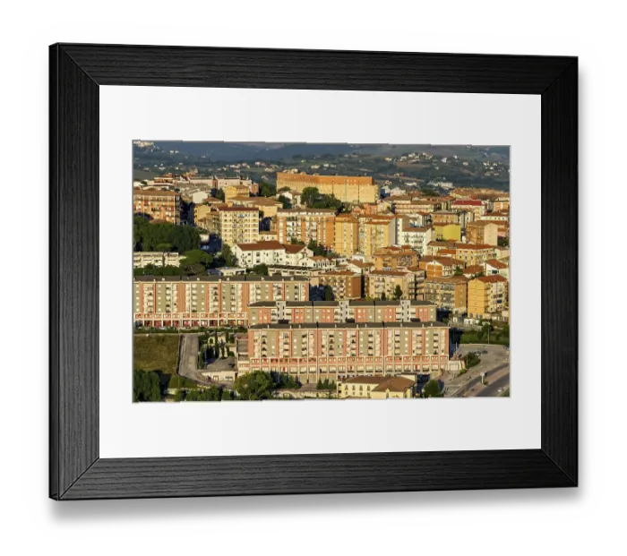 Framed Print : View from Castello Monforte to modern blocks of flats, Campobasso, Molise, Italy, Europe