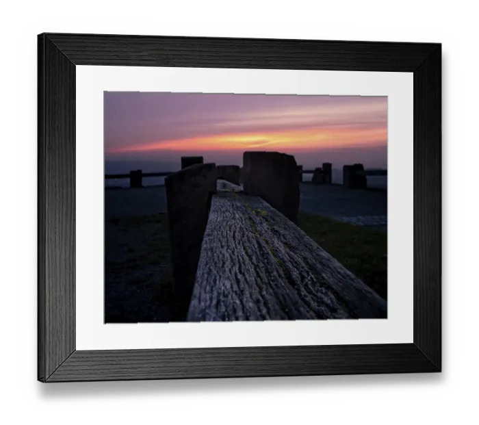 Framed Print : Wooden bench in the sunset on the Wallberg