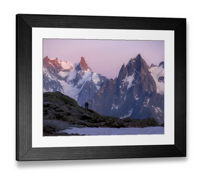 Framed Print : Hikers enjoy the view, evening mood with alpenglow