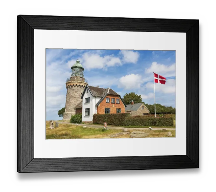 Framed Print : Lighthouse Hammeren Fyr, Danish flag