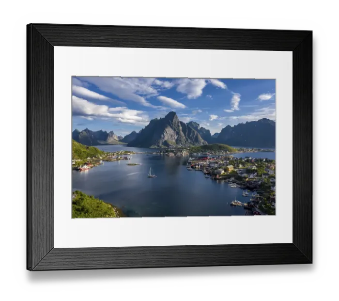 Framed Print : Aerial view Reine, Reinefjord with mountains