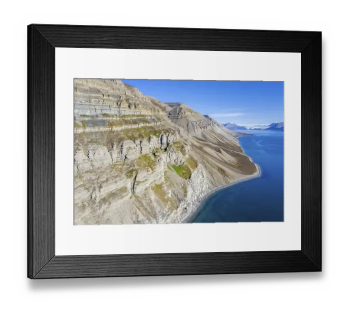 Framed Print : Aerial view over the mountains of Skansbukta in the outer Billefjorden Framed Print : Aerial view over the mountains of Skansbukta in the outer Billefjorden
