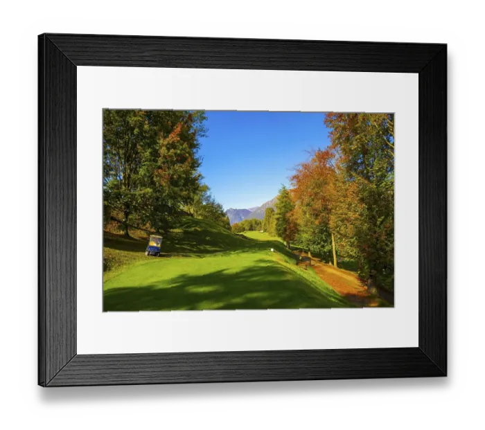 Framed Print : Hole 5 Golf Course Menaggio with Mountain View in Autumn in Lombardy