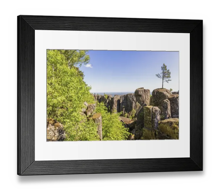 Framed Print : Landscape view with a single pine tree on a cliff