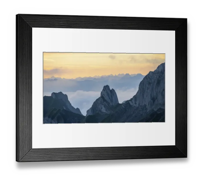 Framed Print : Sunrise, mountains in the fog, Saentis Framed Print : Sunrise, mountains in the fog, Saentis