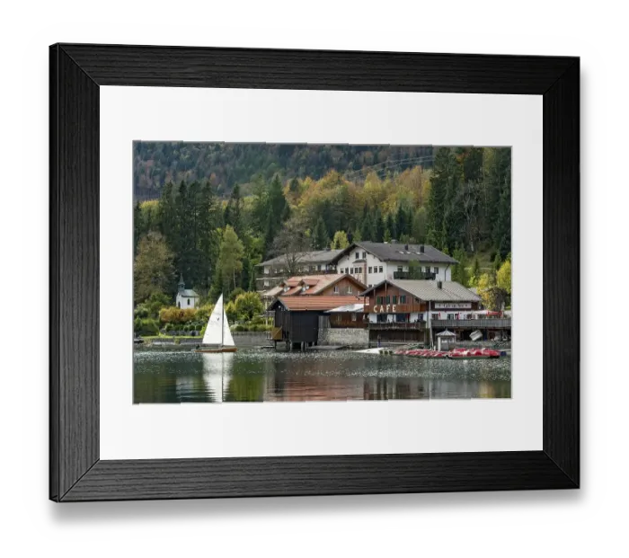 Framed Print : Sailing boat, lakeside cafe, inn