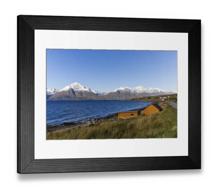 Framed Print : Snow-covered mountains at Lyngen Fjord, September 2024, Norway, Europe Framed Print : Snow-covered mountains at Lyngen Fjord, September 2024, Norway, Europe