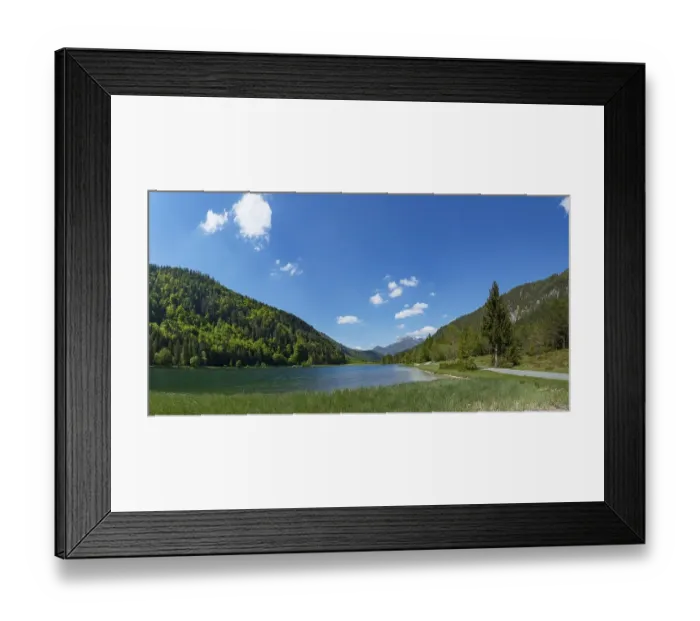 Framed Print : Mountain lake, hiking trail around the lake
