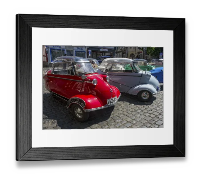 Framed Print : Oldtimer meeting, Vintage Messerschmitt cabin scooter FMR, model variants of the KR 200, built in 1955-1964, market place, Nidda, Hesse, Germany, Europe