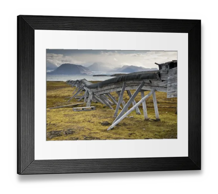 Framed Print : Old water pipeline, on stilts above ground because of the permafrost