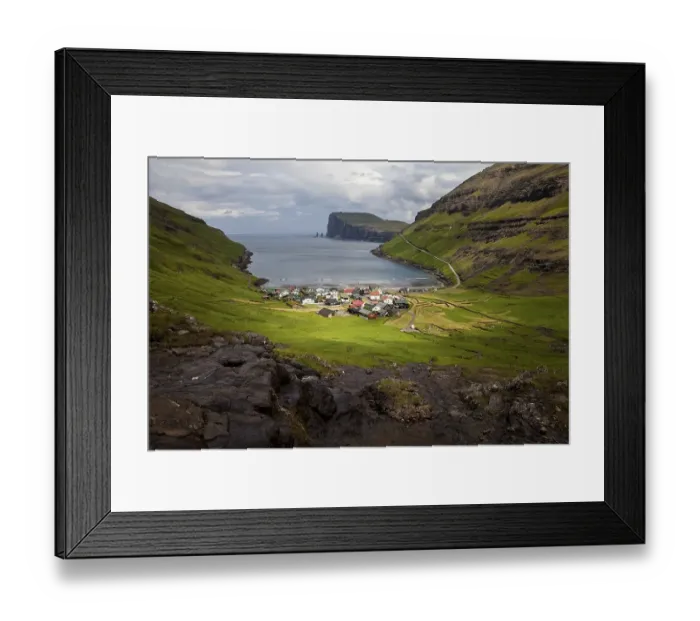 Framed Print : The small village of Tjornuvik with view of the Atlantic Ocean