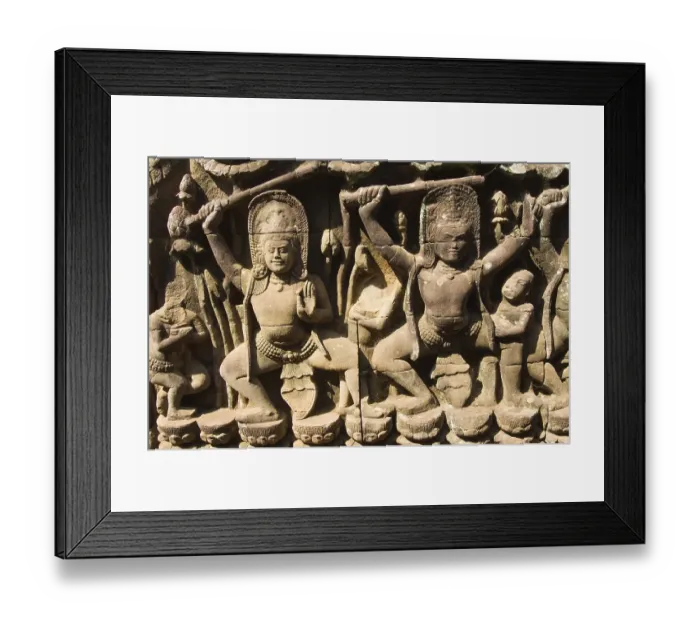 Framed Print : Detail of a carved bas relief, God sculptures