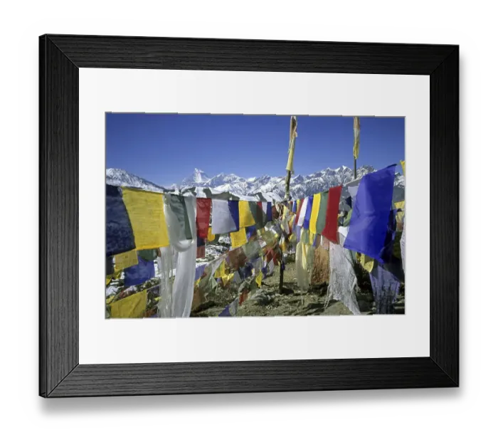 Framed Print : Colourful prayer flags printed with holy verses and a Wind Horse