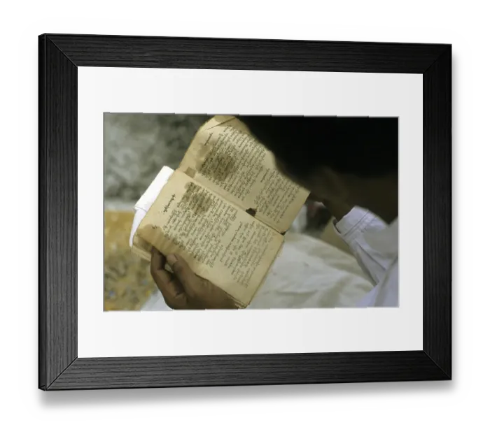 Framed Print : Man reading Buddhist writings, Burma