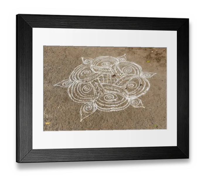 Framed Print : Kolam sand-painting drawn with rice powder, Mahabalipuram, Mamallapuram, India, Asia