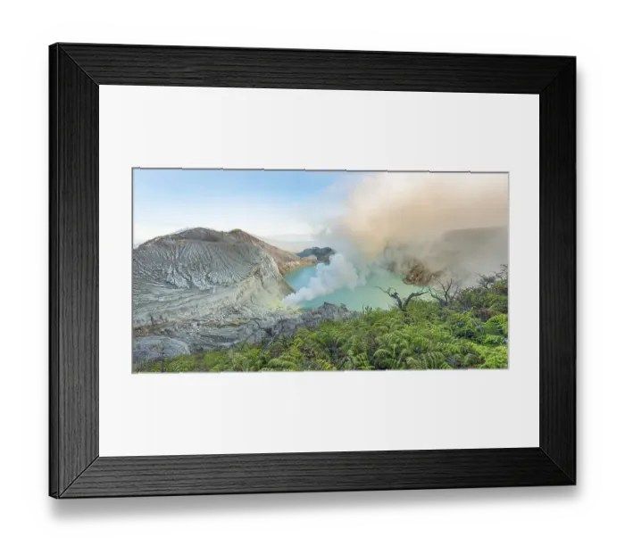 Framed Print : Volcano Kawah Ijen, volcanic craters with crater lake and steaming vents Framed Print : Volcano Kawah Ijen, volcanic craters with crater lake and steaming vents