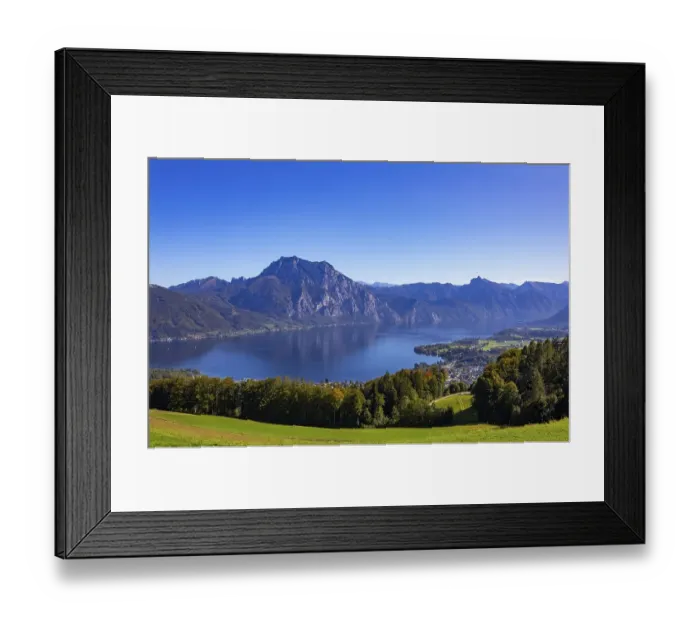 Framed Print : Panoramic view from Gmundnerberg mountain to Altmuenster Framed Print : Panoramic view from Gmundnerberg mountain to Altmuenster