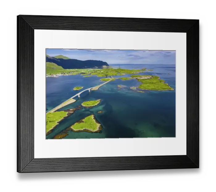 Framed Print : Aerial view, Fredvang Bridge, Torsfjorden near Fredvang