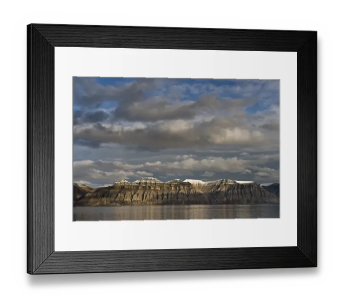 Framed Print : Fjord, rugged mountains, Isfjorden