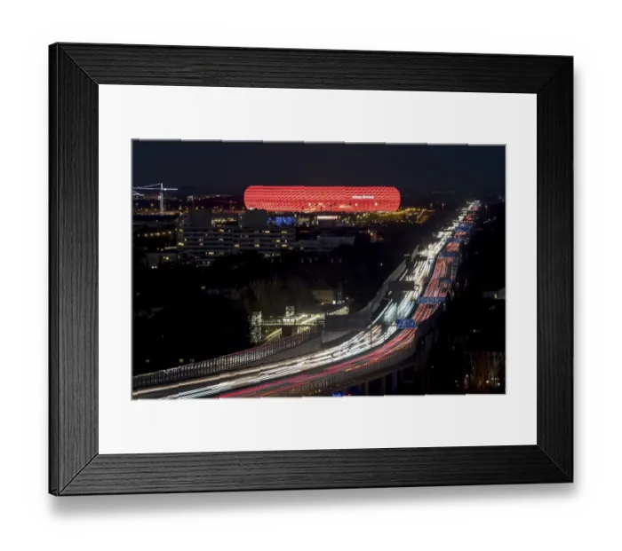 Framed Print : Red lit Allianz Arena at A9 motorway Framed Print : Red lit Allianz Arena at A9 motorway