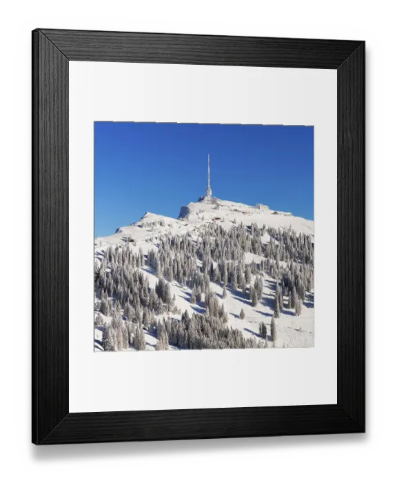 Framed Print : Winter Landscape, Freshly Snowed Rigi Kulm with Sendmast