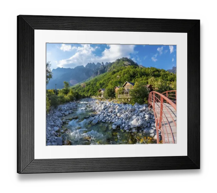 Framed Print : Red bridge along the river of Valbona Valley Framed Print : Red bridge along the river of Valbona Valley