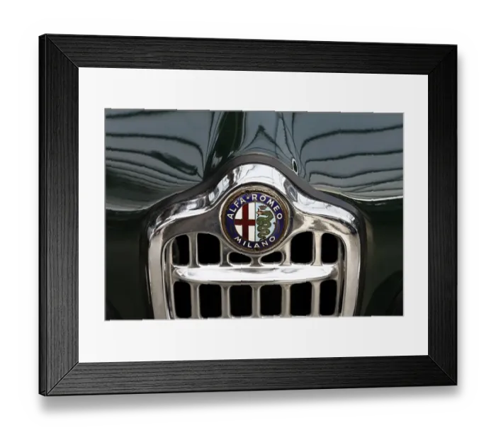 Framed Print : Alfa Romeo grille with logo, Giulietta Coupe from 1955 Framed Print : Alfa Romeo grille with logo, Giulietta Coupe from 1955