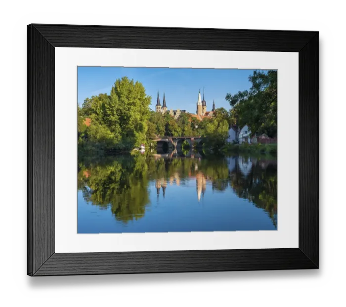 Framed Print : Merseburg Cathedral and Merseburg Castle reflected in the River Saale Framed Print : Merseburg Cathedral and Merseburg Castle reflected in the River Saale