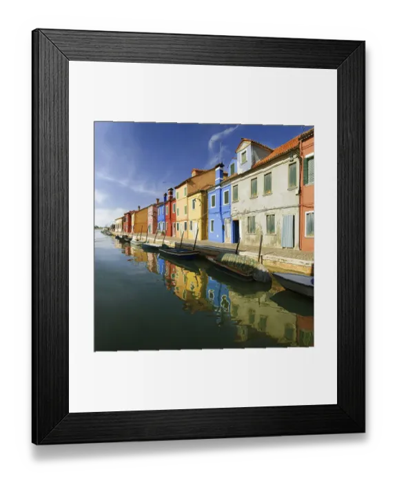 Framed Print : Panoramic view of the city and the colorfully painted houses and canals of Burano