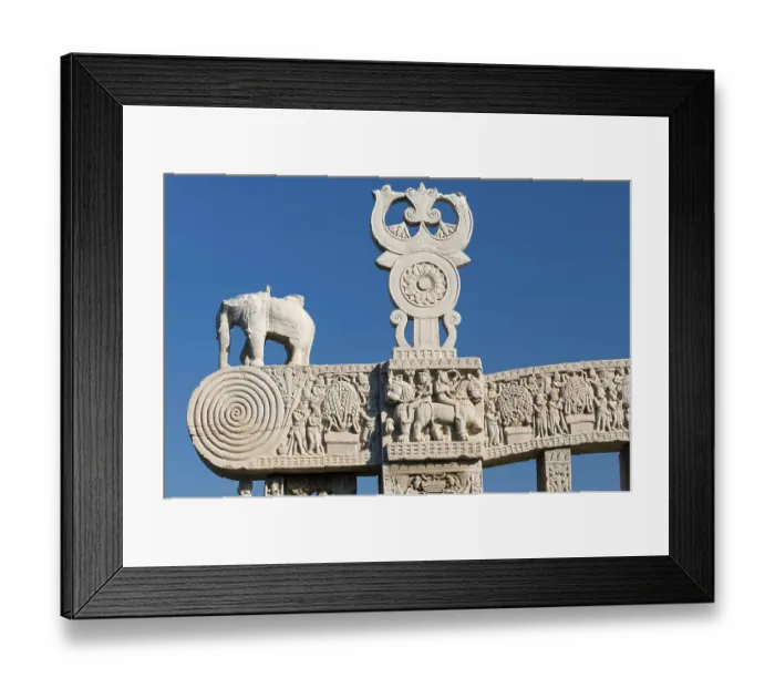 Framed Print : Buddhist symbols, Shrivatsa in Triratana over the chakra wheel on Torana Framed Print : Buddhist symbols, Shrivatsa in Triratana over the chakra wheel on Torana
