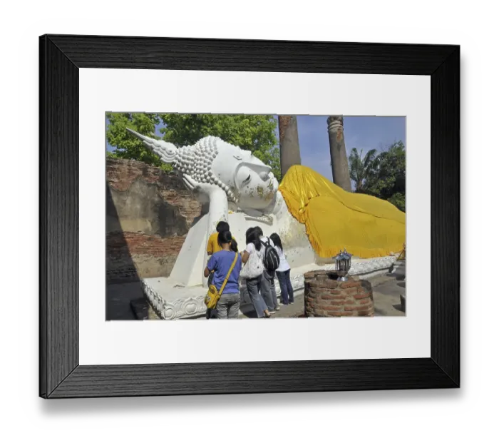 Framed Print : Lying Buddha statue decorated with gold leaf and ornate tunics Framed Print : Lying Buddha statue decorated with gold leaf and ornate tunics