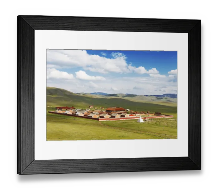 Framed Print : Amarbayasgalant Monastery in green grass landscape