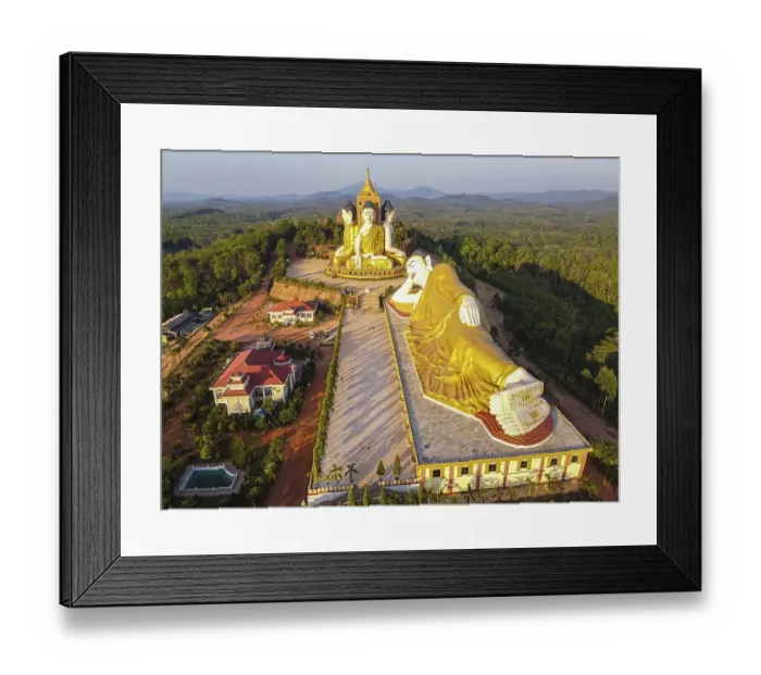 Framed Print : Aerial of the huge sitting and reclining buddhas Ko Yin Lay