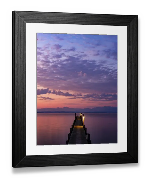 Framed Print : Footbridge on Lake Chiemsee at dawn