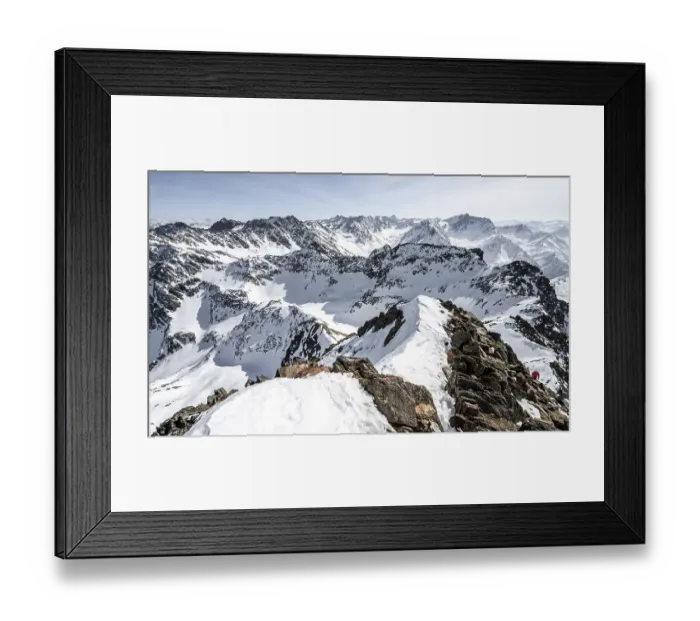 Framed Print : Summit ridge of Sulzkogel, view of snow-covered mountain panorama