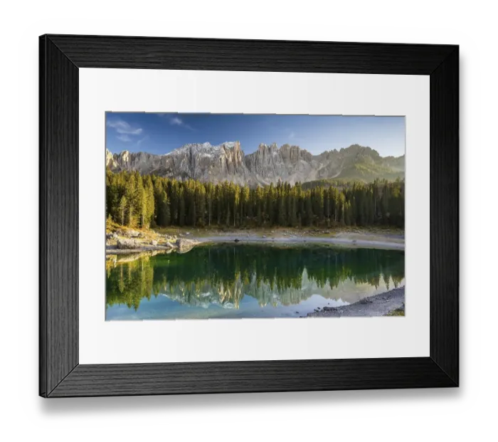 Framed Print : Karersee, Lago di Carezza, in front of Latemar Mountains
